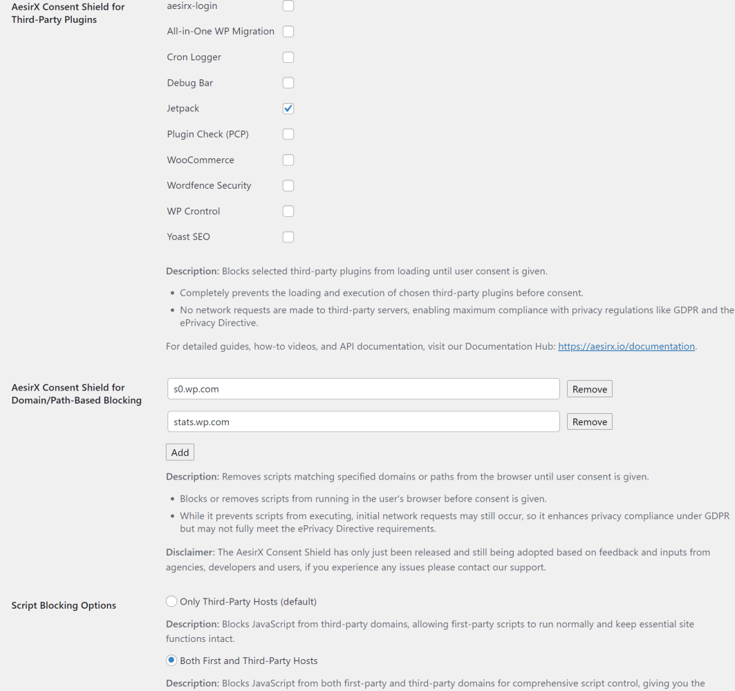 example of wordpress configuration set up to block the load of 3rd party hosts